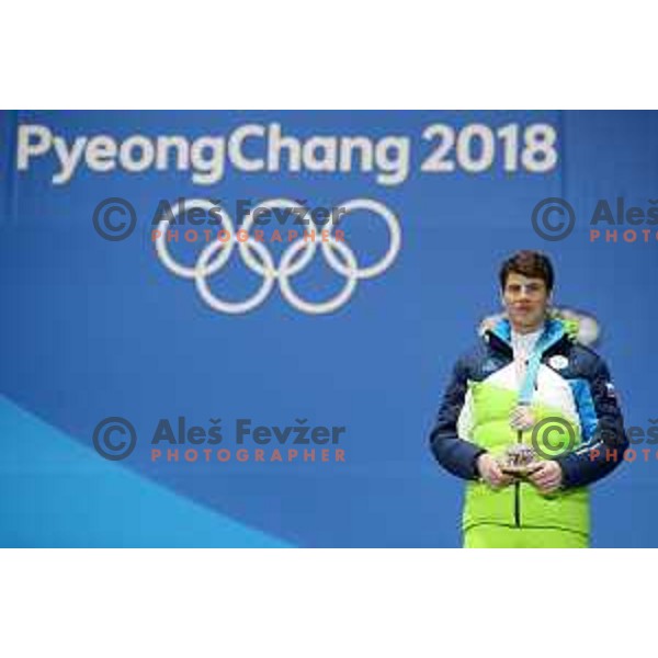 Zan Kosir (SLO) , Olympic bronze medalist of Snowboard Men\'s Parallel Giant Slalom at PyeongChang 2018 Winter Olympic Games, South Korea on February 24, 2018