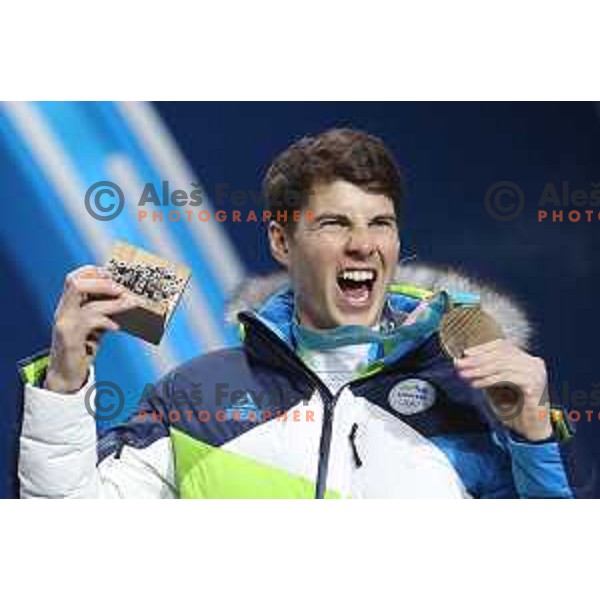 Zan Kosir (SLO) , Olympic bronze medalist of Snowboard Men\'s Parallel Giant Slalom at PyeongChang 2018 Winter Olympic Games, South Korea on February 24, 2018