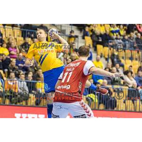 Celje’s Ziga Mlakar (55) in action during EHF Champions League match between Celje PL and Aalborg, in Arena Zlatorog, Celje, on February 24, 2018