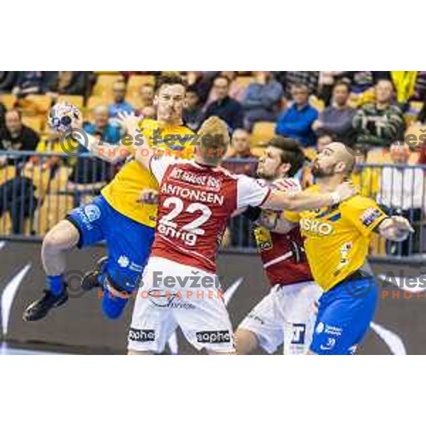 Celje’s Jaka Malus (5) in action during EHF Champions League match between Celje PL and Aalborg, in Arena Zlatorog, Celje, on February 24, 2018