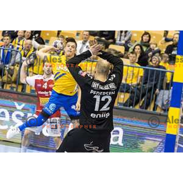 Celje’s Domen Makuc (34) in action during EHF Champions League match between Celje PL and Aalborg, in Arena Zlatorog, Celje, on February 24, 2018