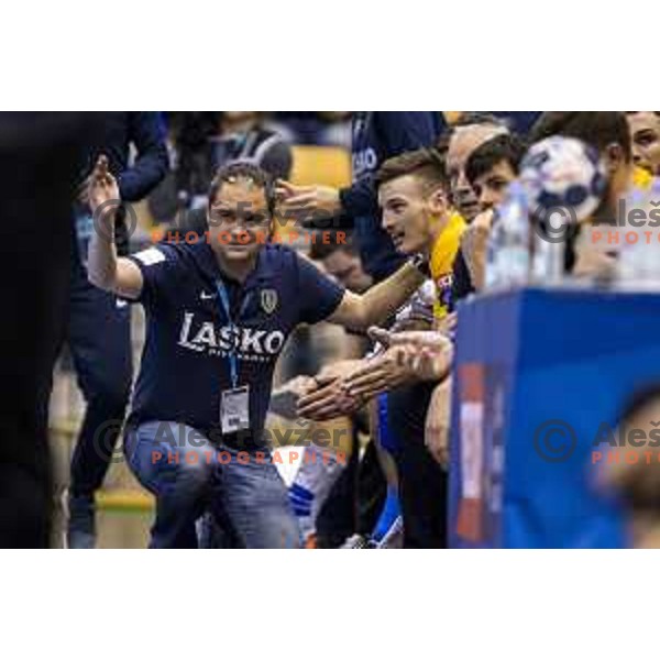 Celje’s head coach Branko Tamse and Celje’s Jaka Malus (5) reacting during EHF Champions League match between Celje PL and Aalborg, in Arena Zlatorog, Celje, on February 24, 2018