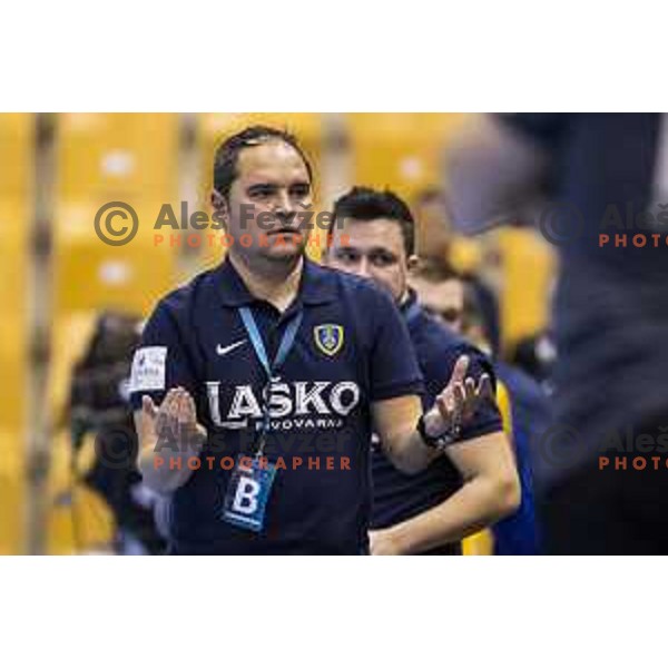 Celje’s head coach Branko Tamse reacting during EHF Champions League match between Celje PL and Aalborg, in Arena Zlatorog, Celje, on February 24, 2018