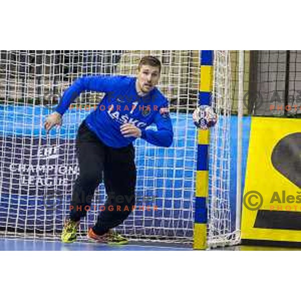 Celje’s Urban Lesjak (1) in action during EHF Champions League match between Celje PL and Aalborg, in Arena Zlatorog, Celje, on February 24, 2018