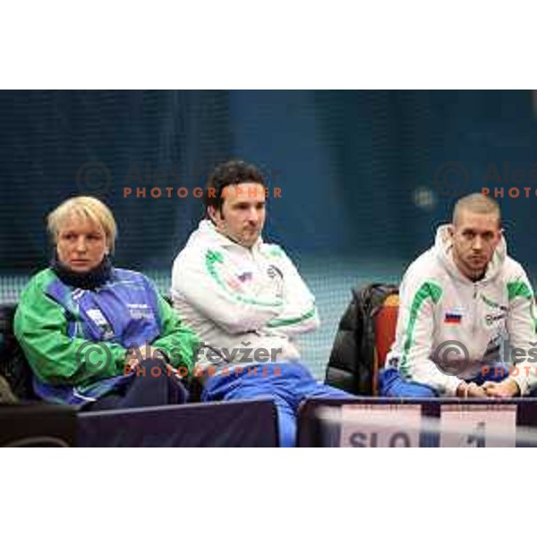 Vesna Ojstersek Drnovsek, Bojan Tokic during table tennis match between Slovenia and Belgium at Otocec Sports Centre, Slovenia on February 27, 2018
