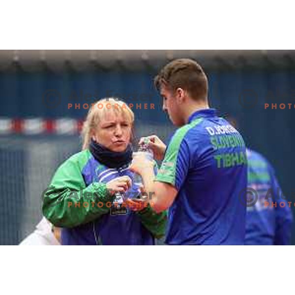 Vesna Ojstersek Drnovsek during table tennis match between Slovenia and Belgium at Otocec Sports Centre, Slovenia on February 27, 2018