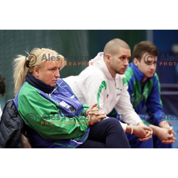 Vesna Ojstersek Drnovsek during table tennis match between Slovenia and Belgium at Otocec Sports Centre, Slovenia on February 27, 2018