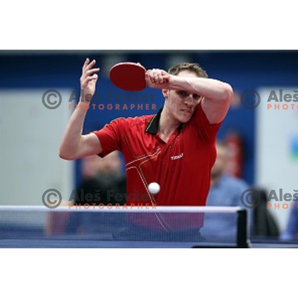 Cedric Nuytinck (BEL) in action during table tennis match between Slovenia and Belgium at Otocec Sports Centre, Slovenia on February 27, 2018
