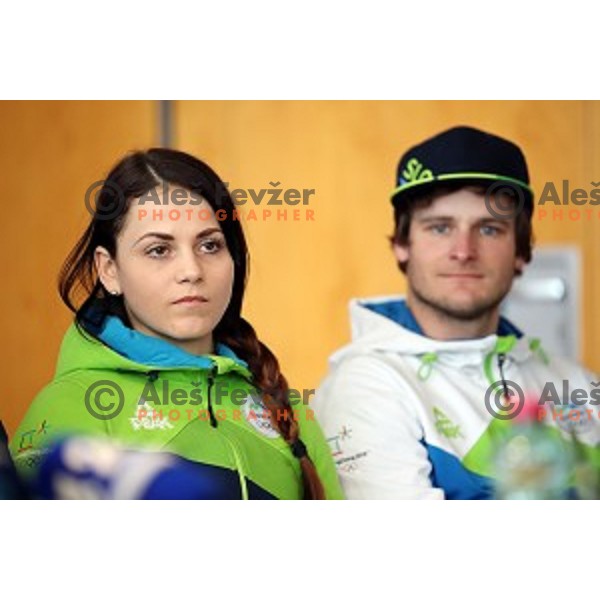 Gloria Kotnik (SLO) who competed in Snowboard Parallel Giant Slalom at PyeongChang 2018 Winter Olympic games during press confefrence at Joze Pucnik Airport, Ljubljana, Slovenia on February 26, 2018