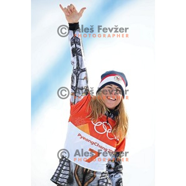 Ester Ledecka (CZE), Olympic gold medalist in Snowboard Women\'s Parallel Giant Slalom at Phoenix Snow park during PyeongChang 2018 Winter Olympic Games, South Korea on February 24, 2018
