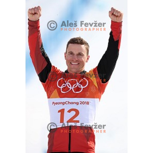 Nevin Galmarini (SUI), Olympic gold medalist of Snowboard Men\'s Parallel Giant Slalom at PyeongChang 2018 Winter Olympic Games, South Korea on February 24, 2018