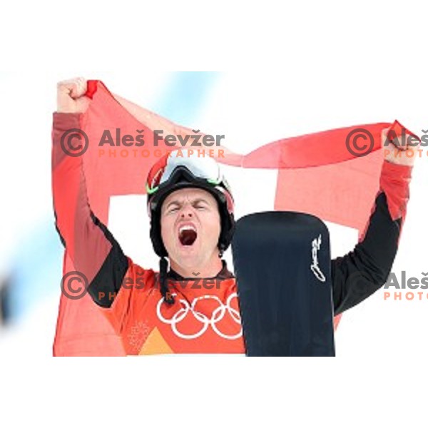 Nevin Galmarini (SUI), Olympic gold medalist of Snowboard Men\'s Parallel Giant Slalom at PyeongChang 2018 Winter Olympic Games, South Korea on February 24, 2018