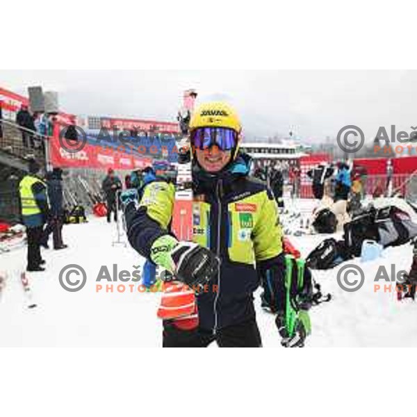 Stefan Hadalin during course training at Vitranc slope before AUDI FIS World Cup races in Kranjska gora, Slovenia on March 2, 2018