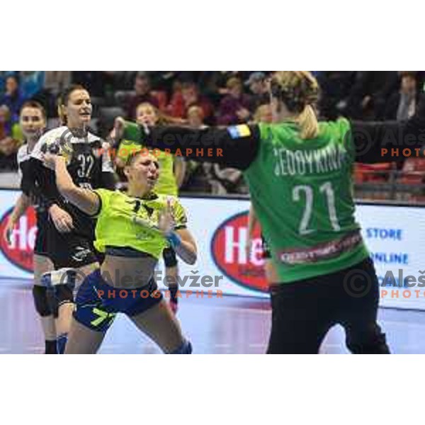 in action during Women\'s EHF Champions League match between Krim Mercator (SLO) and Rostov Don (RUS) in Kodeljevo Hall, Ljubljana on March 3, 2018