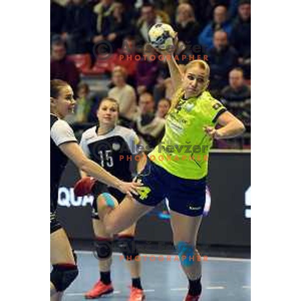 in action during Women\'s EHF Champions League match between Krim Mercator (SLO) and Rostov Don (RUS) in Kodeljevo Hall, Ljubljana on March 3, 2018