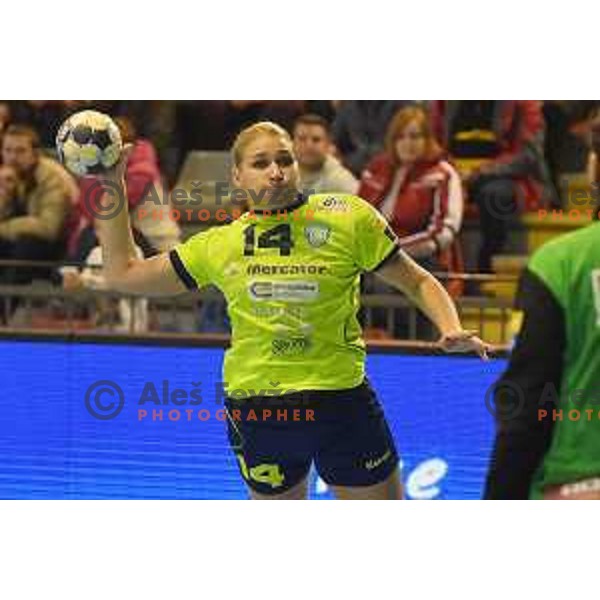 in action during Women\'s EHF Champions League match between Krim Mercator (SLO) and Rostov Don (RUS) in Kodeljevo Hall, Ljubljana on March 3, 2018