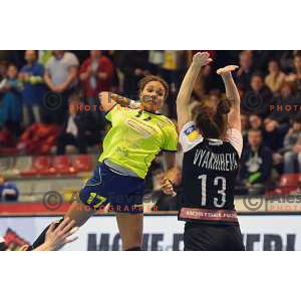 in action during Women\'s EHF Champions League match between Krim Mercator (SLO) and Rostov Don (RUS) in Kodeljevo Hall, Ljubljana on March 3, 2018