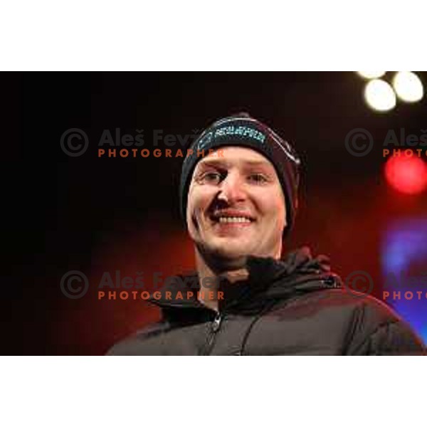Andrej Sporn (SLO) announced his farewell at Q-max party and public draw of starting numbers of AUDI FIS World Cup Slalom for 57. Vitranc Cup in Kranjska gora, Slovenia on March 3, 2018