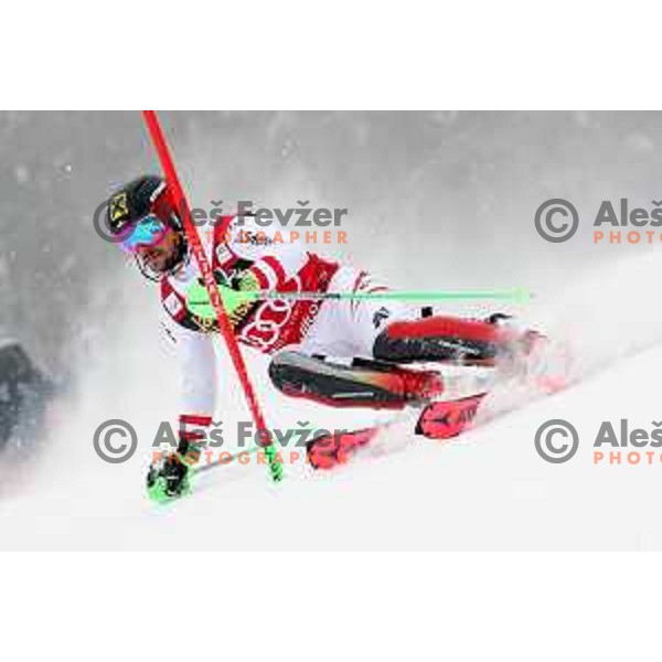 skiing in the first run of AUDI FIS World Cup Slalom for 57. Vitranc Cup in Kranjska gora, Slovenia on March 4, 2018