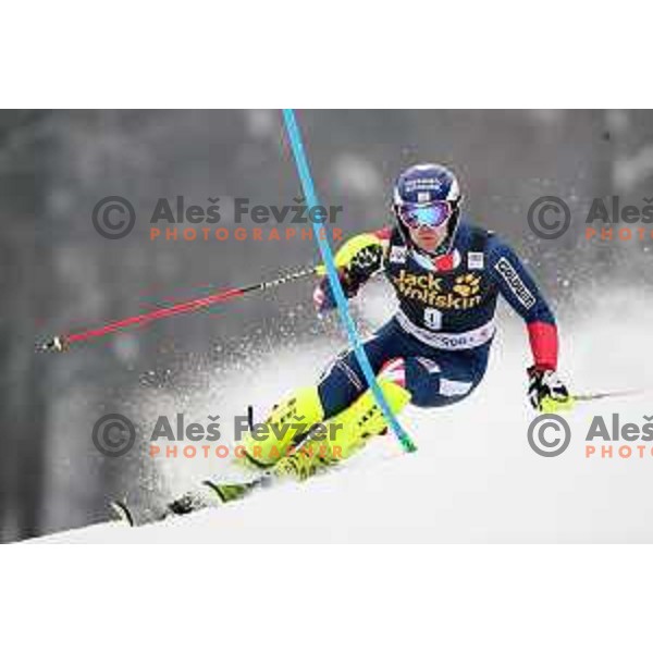 skiing in the first run of AUDI FIS World Cup Slalom for 57. Vitranc Cup in Kranjska gora, Slovenia on March 4, 2018