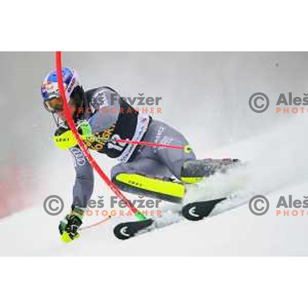 skiing in the first run of AUDI FIS World Cup Slalom for 57. Vitranc Cup in Kranjska gora, Slovenia on March 4, 2018