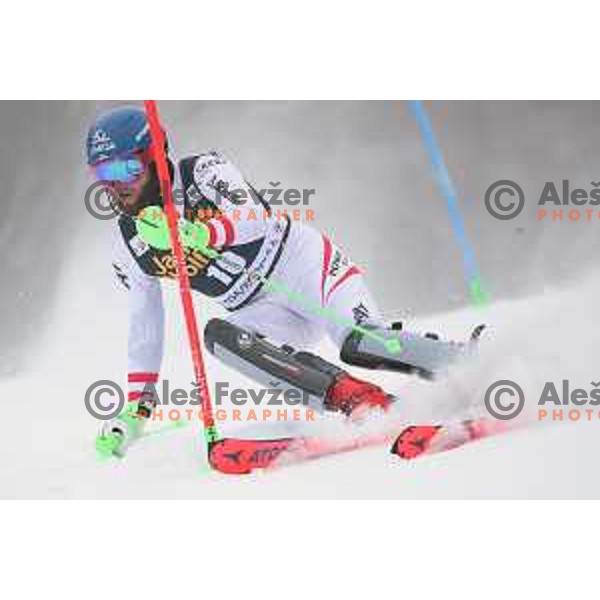 skiing in the first run of AUDI FIS World Cup Slalom for 57. Vitranc Cup in Kranjska gora, Slovenia on March 4, 2018