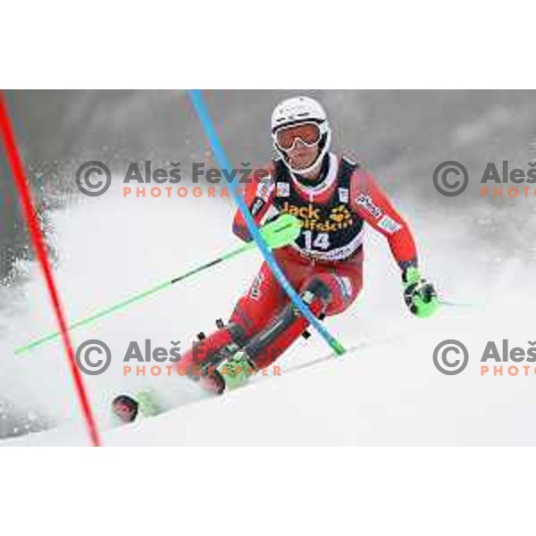 skiing in the first run of AUDI FIS World Cup Slalom for 57. Vitranc Cup in Kranjska gora, Slovenia on March 4, 2018