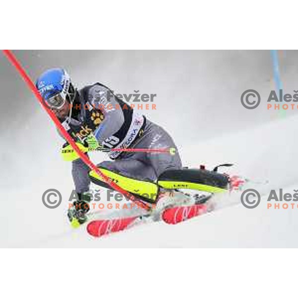 skiing in the first run of AUDI FIS World Cup Slalom for 57. Vitranc Cup in Kranjska gora, Slovenia on March 4, 2018