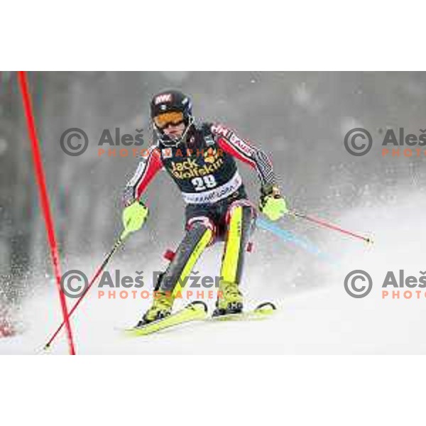 skiing in the first run of AUDI FIS World Cup Slalom for 57. Vitranc Cup in Kranjska gora, Slovenia on March 4, 2018
