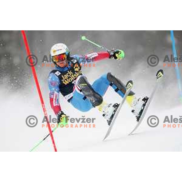skiing in the first run of AUDI FIS World Cup Slalom for 57. Vitranc Cup in Kranjska gora, Slovenia on March 4, 2018