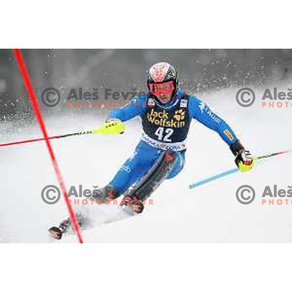skiing in the first run of AUDI FIS World Cup Slalom for 57. Vitranc Cup in Kranjska gora, Slovenia on March 4, 2018