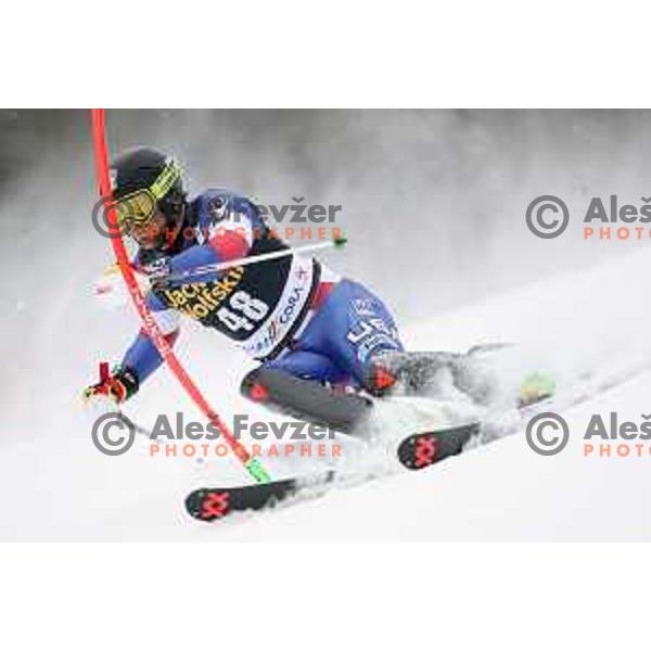 skiing in the first run of AUDI FIS World Cup Slalom for 57. Vitranc Cup in Kranjska gora, Slovenia on March 4, 2018