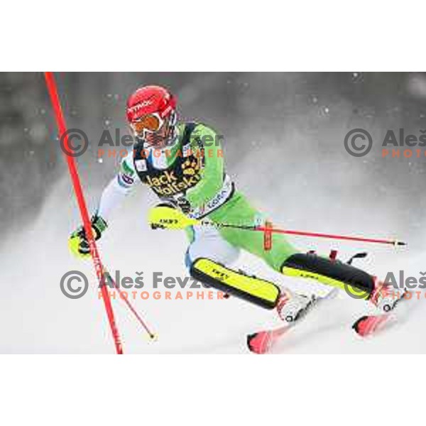 skiing in the first run of AUDI FIS World Cup Slalom for 57. Vitranc Cup in Kranjska gora, Slovenia on March 4, 2018