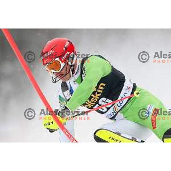 skiing in the first run of AUDI FIS World Cup Slalom for 57. Vitranc Cup in Kranjska gora, Slovenia on March 4, 2018