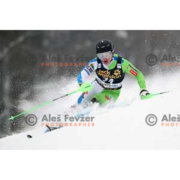 skiing in the first run of AUDI FIS World Cup Slalom for 57. Vitranc Cup in Kranjska gora, Slovenia on March 4, 2018
