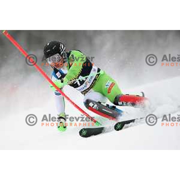 skiing in the first run of AUDI FIS World Cup Slalom for 57. Vitranc Cup in Kranjska gora, Slovenia on March 4, 2018
