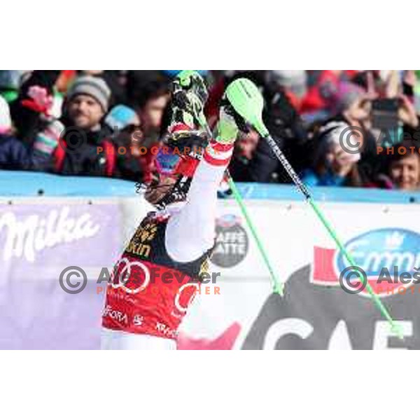 Marcel Hirscher (AUT), winner of AUDI FIS World Cup Slalom for 57. Vitranc Cup in Kranjska gora, Slovenia on March 4, 2018 and Overall SKI World Cup winner of season 2017/2018