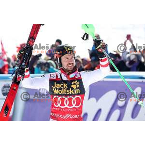 Marcel Hirscher (AUT), winner of AUDI FIS World Cup Slalom for 57. Vitranc Cup in Kranjska gora, Slovenia on March 4, 2018 and Overall SKI World Cup winner of season 2017/2018