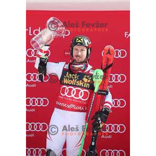 Marcel Hirscher (AUT), winner of AUDI FIS World Cup Slalom for 57. Vitranc Cup in Kranjska gora, Slovenia on March 4, 2018 and Overall SKI World Cup winner of season 2017/2018