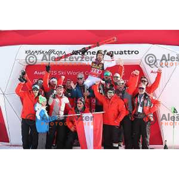 Marcel Hirscher (AUT), winner of AUDI FIS World Cup Slalom for 57. Vitranc Cup in Kranjska gora, Slovenia on March 4, 2018 and Overall SKI World Cup winner of season 2017/2018