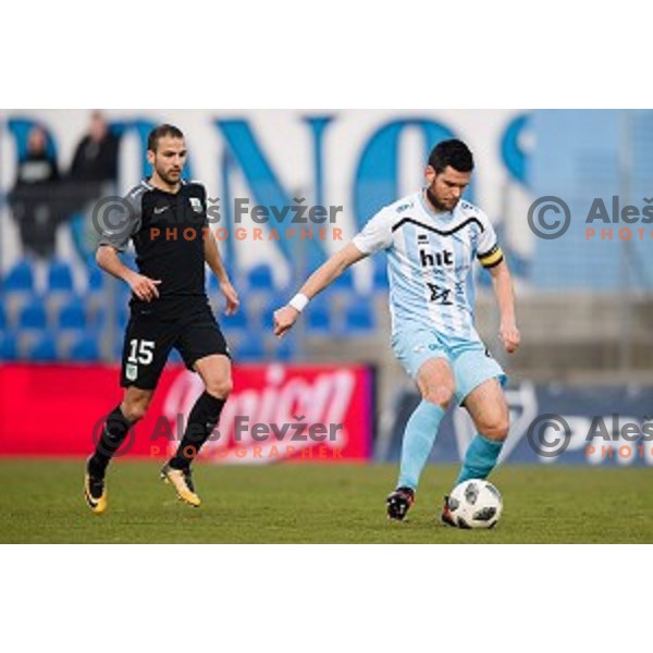Dario Canadzija, Alen Jogan in action during Prva liga Telekom Slovenije football match between Gorica and Olimpija, Nova Gorica, Slovenia on March 04, 2018