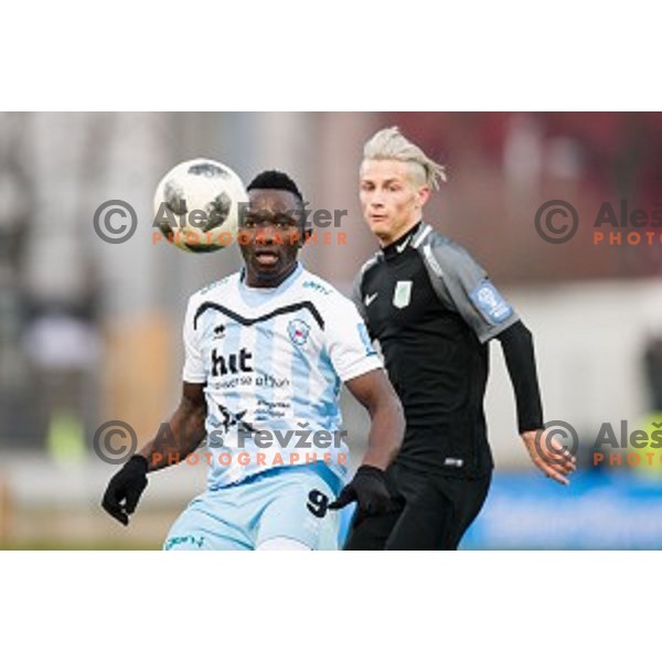 Donatus Edafe, Stefan Savic in action during Prva liga Telekom Slovenije football match between Gorica and Olimpija, Nova Gorica, Slovenia on March 04, 2018