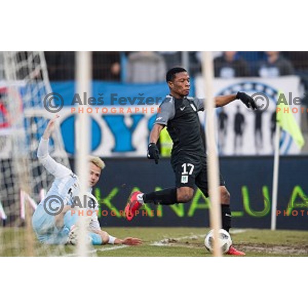 Issah Abass in action during Prva liga Telekom Slovenije football match between Gorica and Olimpija, Nova Gorica, Slovenia on March 04, 2018