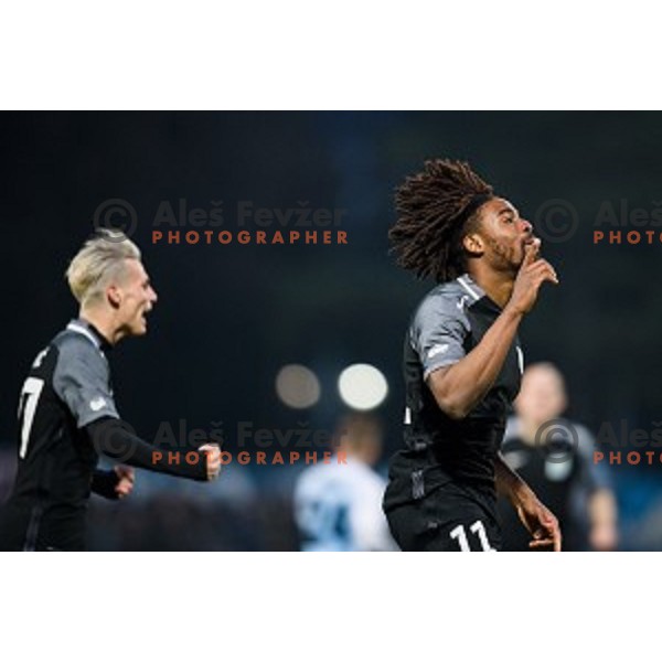 Stefan Savic, Nathan Oduwa in action during Prva liga Telekom Slovenije football match between Gorica and Olimpija, Nova Gorica, Slovenia on March 04, 2018