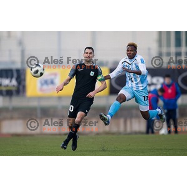 Branko Ilic, Bede Osuji in action during Prva liga Telekom Slovenije football match between Gorica and Olimpija, Nova Gorica, Slovenia on March 04, 2018
