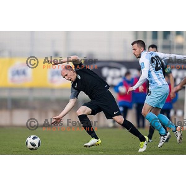 Tomislav Tomic, Dejan Zigon in action during Prva liga Telekom Slovenije football match between Gorica and Olimpija, Nova Gorica, Slovenia on March 04, 2018