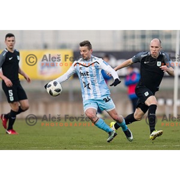 Jan Humar, Tomislav Tomic in action during Prva liga Telekom Slovenije football match between Gorica and Olimpija, Nova Gorica, Slovenia on March 04, 2018