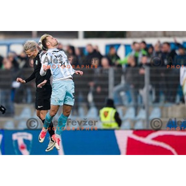 Stefan Savic, Jani Curk in action during Prva liga Telekom Slovenije football match between Gorica and Olimpija, Nova Gorica, Slovenia on March 04, 2018