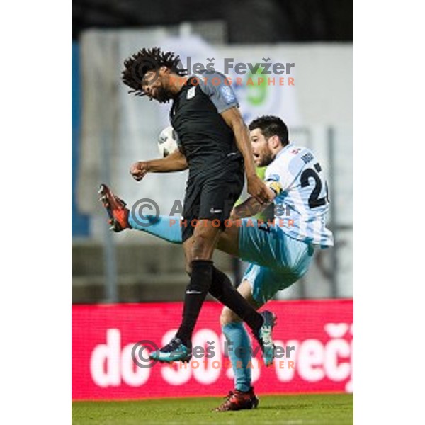 Nathan Oduwa, Alen Jogan in action during Prva liga Telekom Slovenije football match between Gorica and Olimpija, Nova Gorica, Slovenia on March 04, 2018