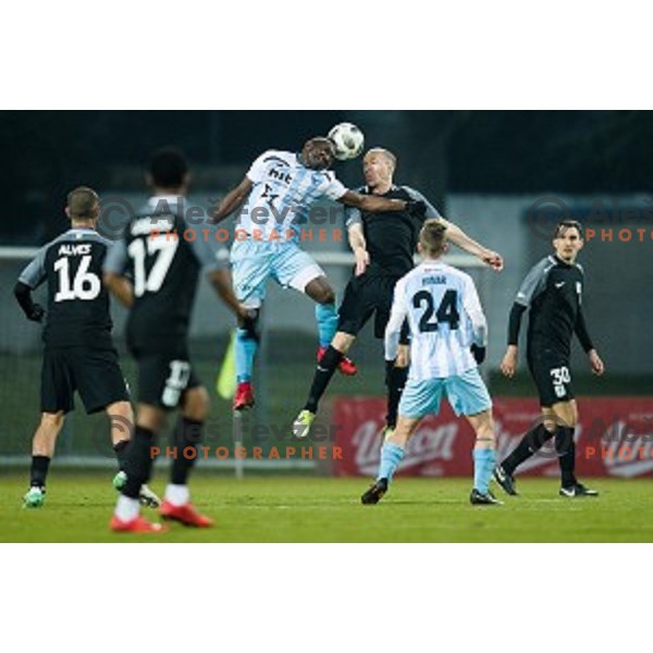 Donatus Edafe, Tomislav Tomic in action during Prva liga Telekom Slovenije football match between Gorica and Olimpija, Nova Gorica, Slovenia on March 04, 2018
